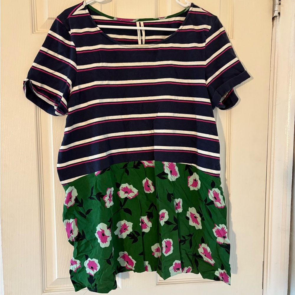 SALE Anthropologie Striped and Floral Short Sleeve Sonja Top